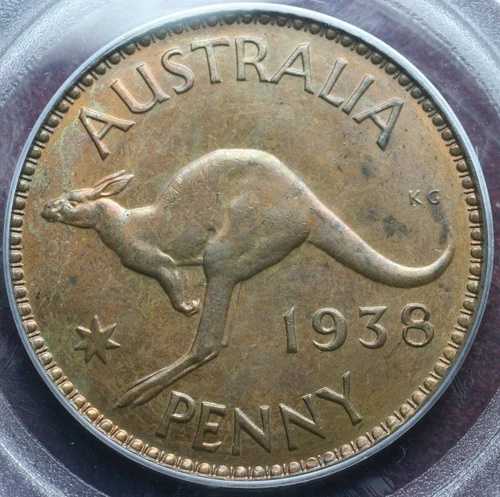 1938年 (M) オーストラリア ペニー 1d PCGS グレード MS63RB