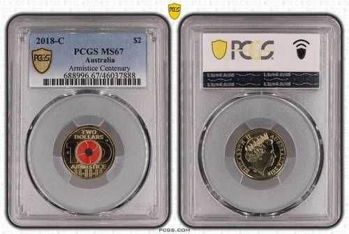 オーストラリア 2018年 C $2 コイン 休戦レッドポピー PCGS MS67 #7888