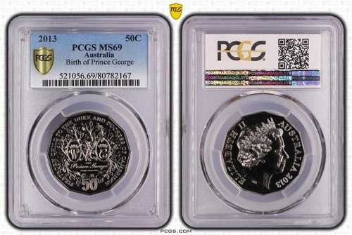 2013年 オーストラリア 50セント ジョージ王子誕生 PCGS グレード MS69 56,100円