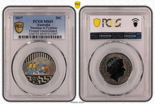2017年 オーストラリア バナナズ・イン・パジャマ フロステッド UNC 20セントコイン PCGS MS69