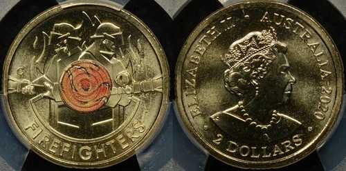 2020年 $2 C ミントマーク オーストラリア消防士コイン PCGS MS68