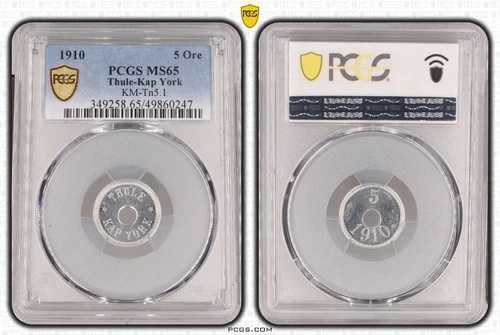 グリーンランド スーレ カップ ヨーク 5 オーレ トークン 1910年 KM#Tn5.1 PCGS MS65 トップポップ ??
