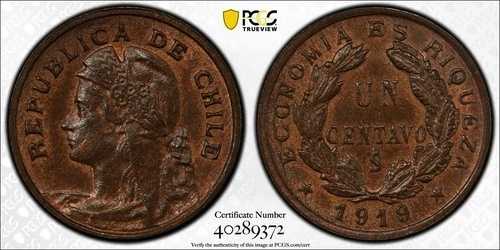 チリ 1919年 ソ・センタボ PCGS MS64BN PC1131 同梱配送