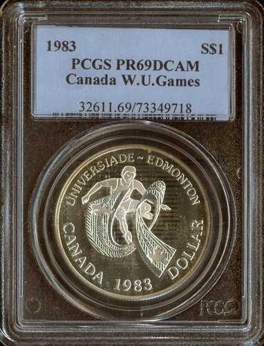 1983年 カナダシルバー W.U. ゲームドル $1 PCGS PR69 DCAM - 品質-
