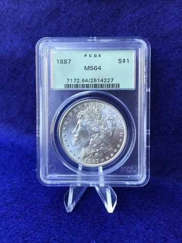 1887年 モーガン シルバードル 1ドル 「ブラストホワイト」 *PCGS MS64 チョイスBU* オールドグリーン