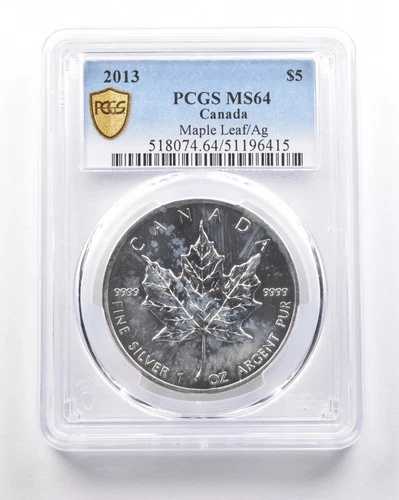 2013年 カナダ 5ドル銀貨 メープルリーフ MS64 PCGS ペリフェラルトーン *5375