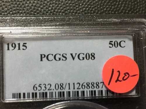 PCGS VG-8 1915-p バーバーハーフダラー LTY と I の一部、BR の一部