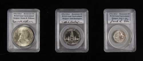 1976-S バイセンテニアル 25セント 50セント 1ドル PCGS ジェム 未使用 リトルトン カンパニー 3枚セット