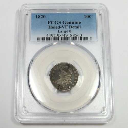 1820年 PCGS VF 詳細 - ラージ 0 - シルバー キャップド バスト ダイム 10セント 米国コイン #49959A