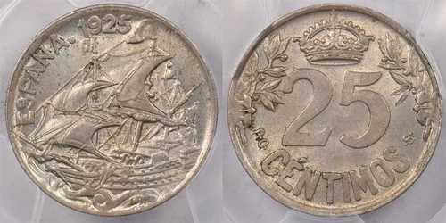 スペイン 1925 PC-S 25 センティモス PCGS MS 63 PI0193 同梱配送