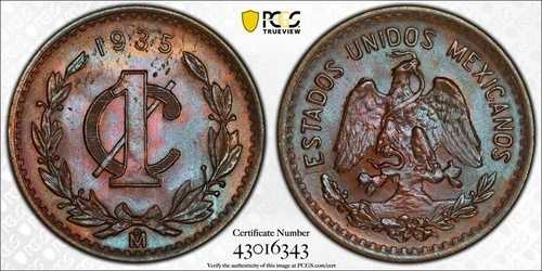 1935年 Mo PCGS MS65 BN - メキシコ - トーン加工 1センタボ 1セントコイン #43512A