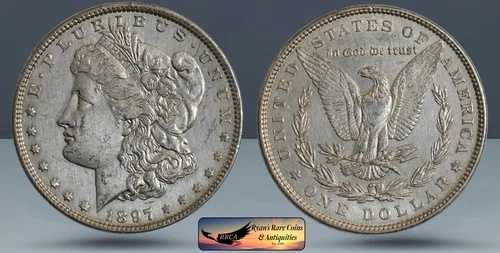 1897年モルガン・ダラー、ほぼ未使用、クリーニング済み、銀貨、C8435