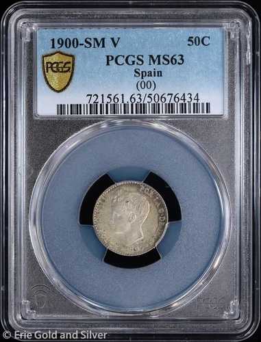 1900-SM?? V スペイン 銀 アルフォンソ13世 50センチモス コイン PCGS MS 63 | (00) UNC