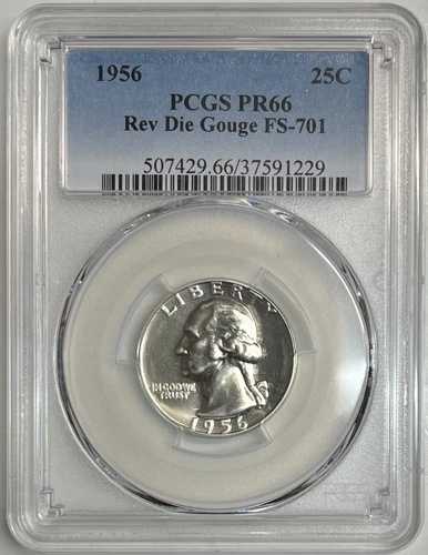 1956年ワシントンクォーターコイン PCGS PR66 Rev Die Gouge FS-701 シルバープルーフコイン 25セント