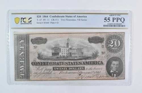 1864年 20ドル 南軍 T-67 PF-11 CR-511 約55 PPQ PCGS *5867