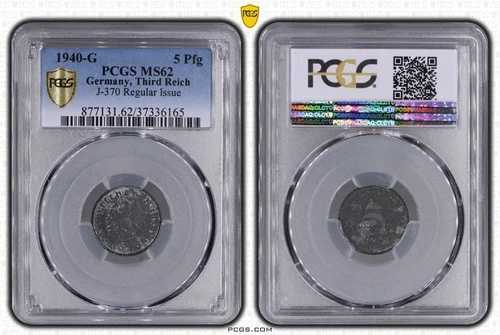 ナチス硬貨 - PCGS MS62 1940-G 5 ペニヒ Pfg ドイツ、第三帝国 J.370 WW2