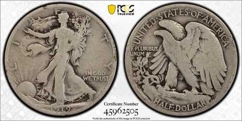 1919 D PCGS G6 | シルバー ウォーキング リバティ ハーフ ドル - 50セント 米国コイン #43001B