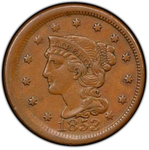 1853年 PCGS XF 型ずれあり PCGSインサートに記載！ラージセント チョイス 希少エラー