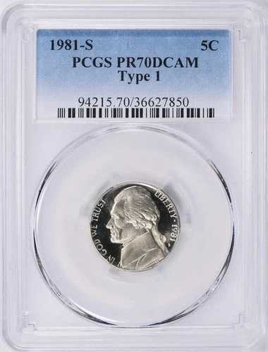 「オークション」1981年 S 5C ジェファーソン・ニッケル TY1 プルーフ PCGS PR70DCAM 「スーパージェム」 MB 5440