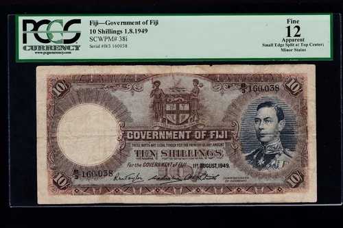 1949年 10シリング フィジー フィジー政府 ピック#38i PCGS 12 約 (038)