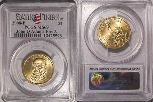 2008年 P ジョン・Q・アダムス 大統領ドル $1 PCGS MS69 ポジションA サテン仕上げ