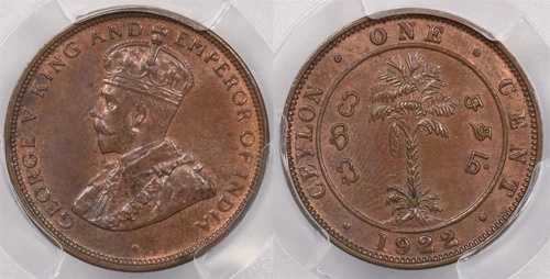 セイロン 1922 セント PCGS MS 64 ブラウン PI0063 同梱配送