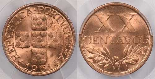 ポルトガル 1961年 20センタボ PCGS MS 65 RED PI0066 同梱配送