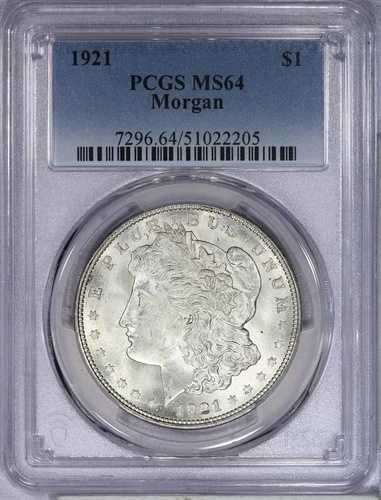 1921 年 モーガン シルバー ダラー $1 PCGS MS64 - 新しいロールからのコイン - 新しいホルダー!