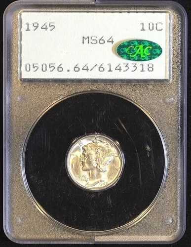 1945年 P マーキュリー シルバー ダイム PCGS MS64 CAC 認定 OGH ラトラー オールドグリーン ホルダー