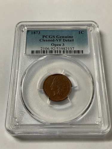 1873年 インディアンヘッド ペニー 1セント オープン3 PCGS 純正 VF 詳細 53982137