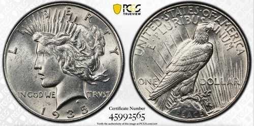 1935年 ピース シルバードル PCGS 未流通詳細 - クリーニング済み 992565