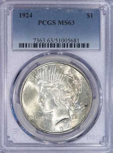 1924 年 ピース ダラー $1 PCGS MS63 - 裏面は美しい色調!