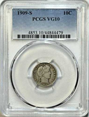1909-S バーバー ダイム - PCGS VG10 - 比較的少ない鋳造数のクラシックな *キー デート* コイン!