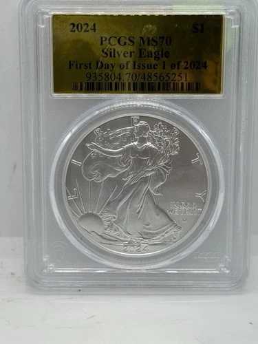 2024年 1ドル シルバーイーグル PCGS MS 70 2024年初日限定 ゴールドラベル #A24