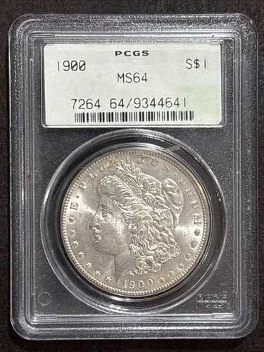 1900年モルガン銀貨（旧グリーンラベル、PCGS MS64ホルダー付き）