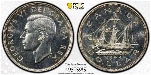 1949 年カナダ .800 銀貨 PCGS PL63 トゥルービュー。