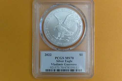 2022年 1ドル アメリカン シルバー イーグル 1オンス PCGS MS70 ウラジミール・ゲレロ サイン入り