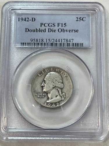 1942-D ワシントン クォーター DDO PCGS F15 証明書番号 24417847