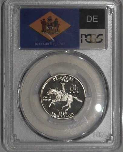 1999 S 25C デラウェアクラッド州旗ラベル クォータープルーフコイン PCGS PR70DCAM-