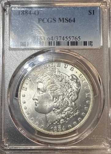 1884-O ニューオーリンズ モーガンシルバー、PCGS MS64、ゴールドリムトーニング - 非常に光沢あり