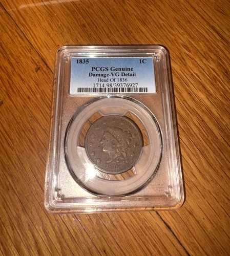 1835 1セント PCGS 純正ダメージあり - VG 詳細 1836年製ヘッド