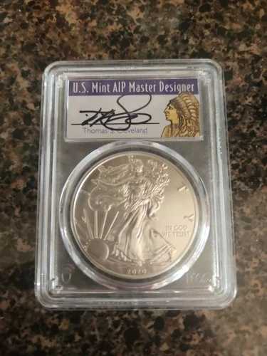 2020-W バーニッシュド アメリカン シルバー イーグル - PCGS SP 69 - トーマス・クリーブランド直筆サイン