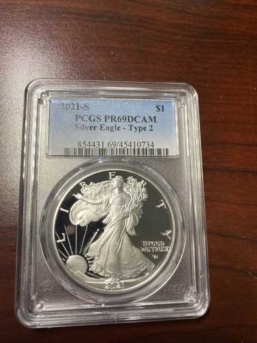 2021-S 1ドル プルーフ アメリカン シルバー イーグル グレーディングコイン PCGS PR69 DCAM | タイプ2