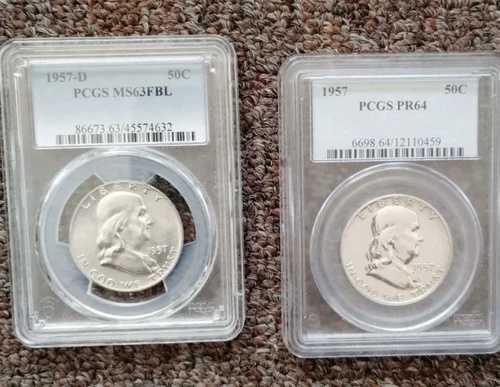 PCGS フランクリン ハーフダラー PR 64、1957 D MS 63 1957 P 2枚セット
