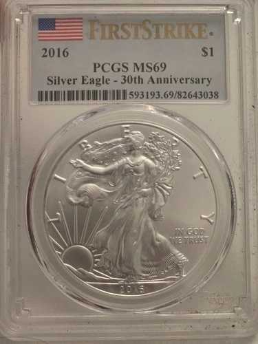 2016年 アメリカン シルバー イーグル - PCGS MS69 ファーストストライク30周年記念 .999 シルバー