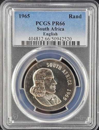 1965 年南アフリカ シルバー ランド プルーフ PCGS PR66 | 1965 年にわずか 25,000 枚のプルーフが鋳造されました。