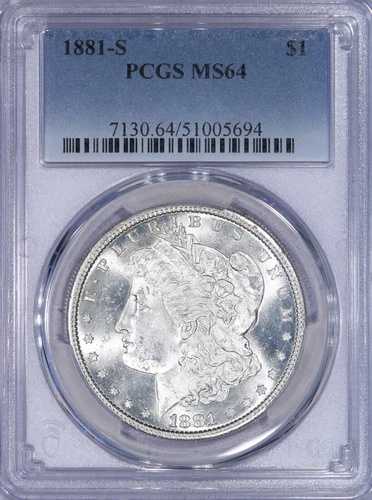 1881-S モーガン シルバー ダラー $1 PCGS MS64 - 美しいオリジナル コイン!