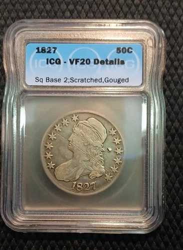 1827年 50セント キャップドバスト シルバーハーフダラー/レターエッジ、sb2/ ICG認定 VF20 Dtls