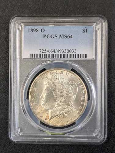 1898 O MS 64 モルガン銀貨 - PCGS - 明るい金色の表面と裏面のトーン