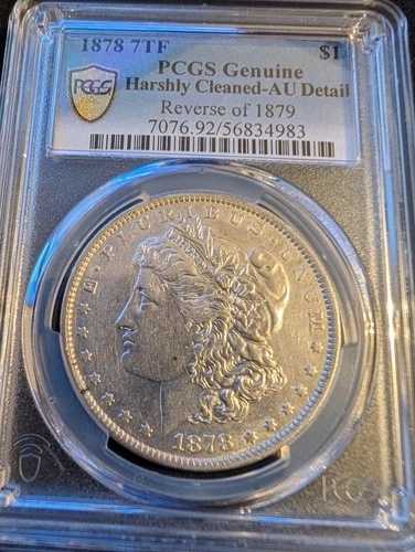 1878年 7TF $1 モルガン銀貨、1879年の裏面、鑑定済み、AU詳細